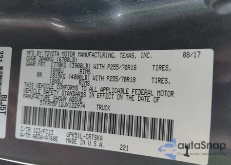 2018 Toyota Tundra Sr5 4.6L V8 from USA, damaged, VIN 5TFRM5F12JX122974